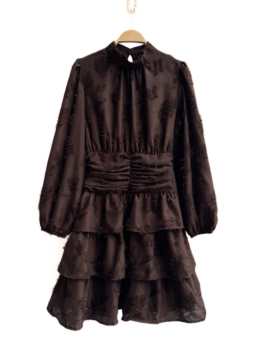 Vestidos Elegante de Manga Larga con Volantes y Estampado Floral