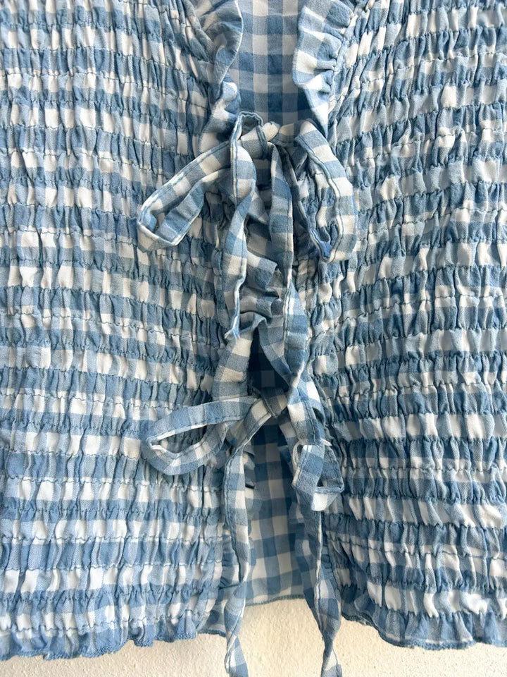 Top Fruncido de Cuadros con Lazo