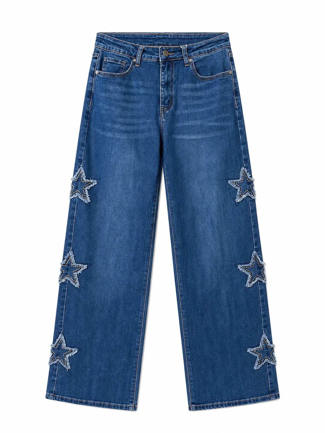Vaqueros Rectos con Estrellas Mujer |Jeans Anchos Efecto Lavado