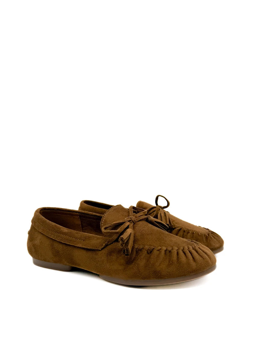 Mocasines Planos de Ante con Borlas y Lazo