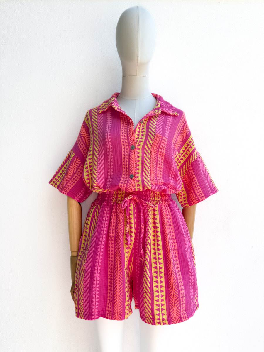 Conjunto Camisa + Short Estilo Étnico – Comodidad y Color para tu Verano