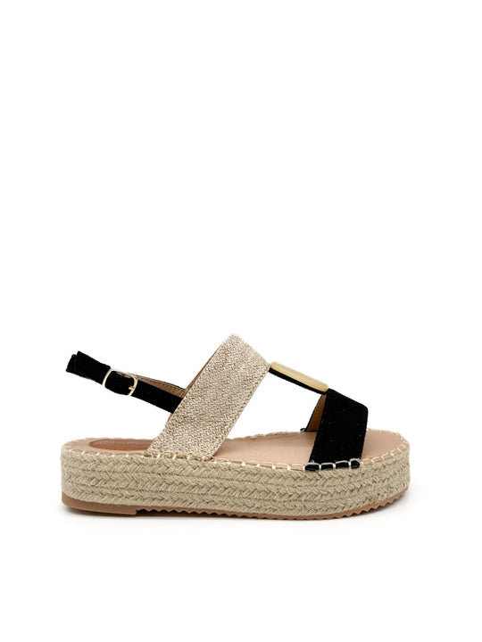 Sandalias Plataforma de Yute con Detalle Decorativo Negro