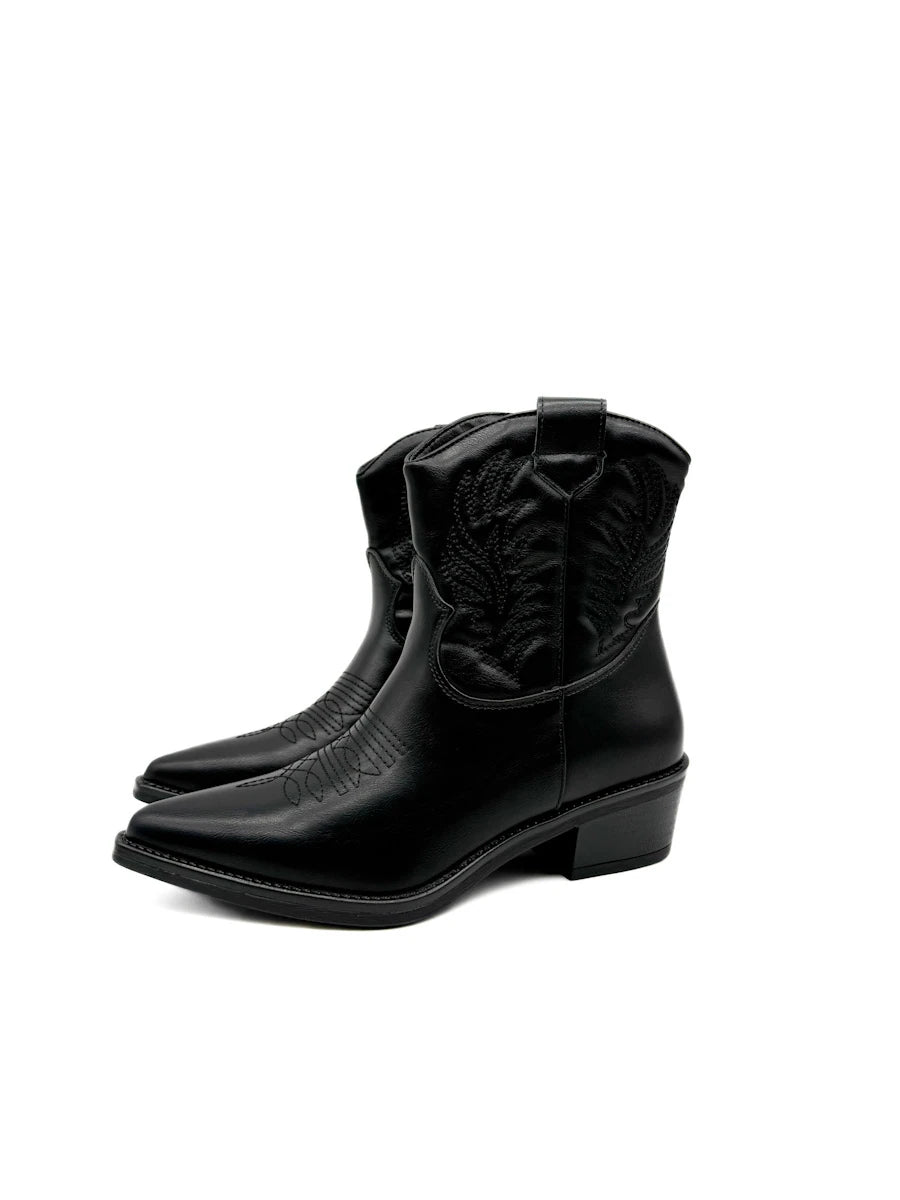 Botines Cowboy con Bordado Étnico para Mujer en Antelina y Piel Sintética