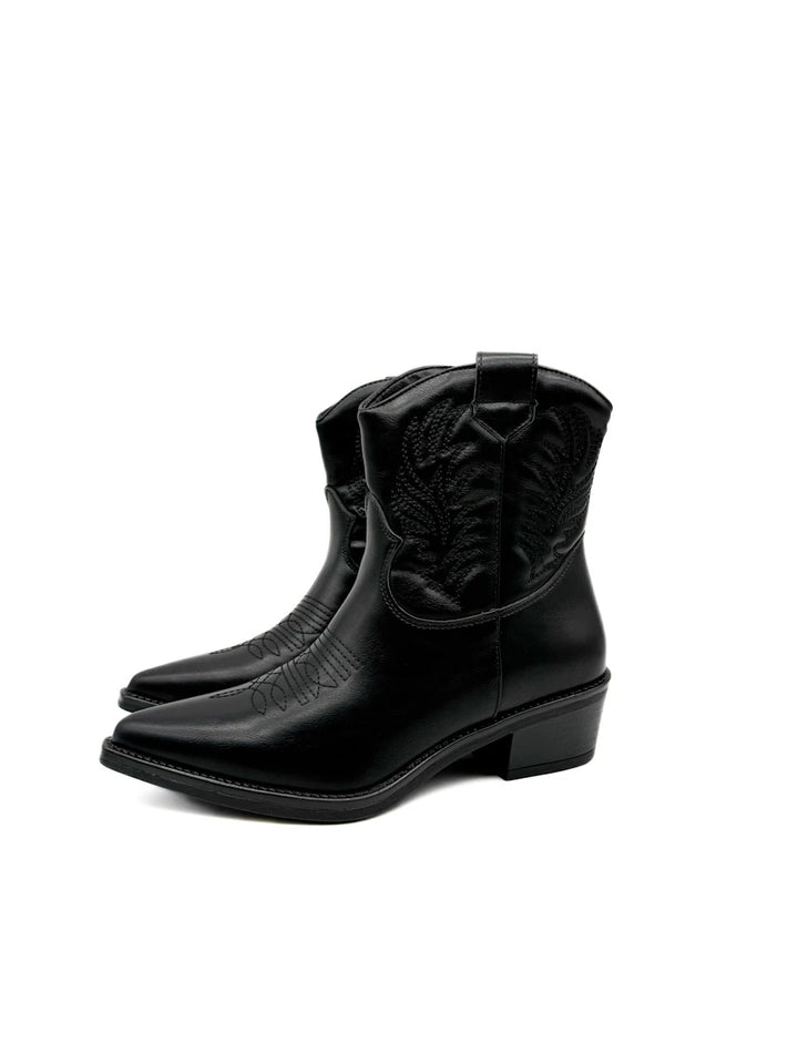 Botines Cowboy con Bordado Étnico para Mujer en Antelina y Piel Sintética