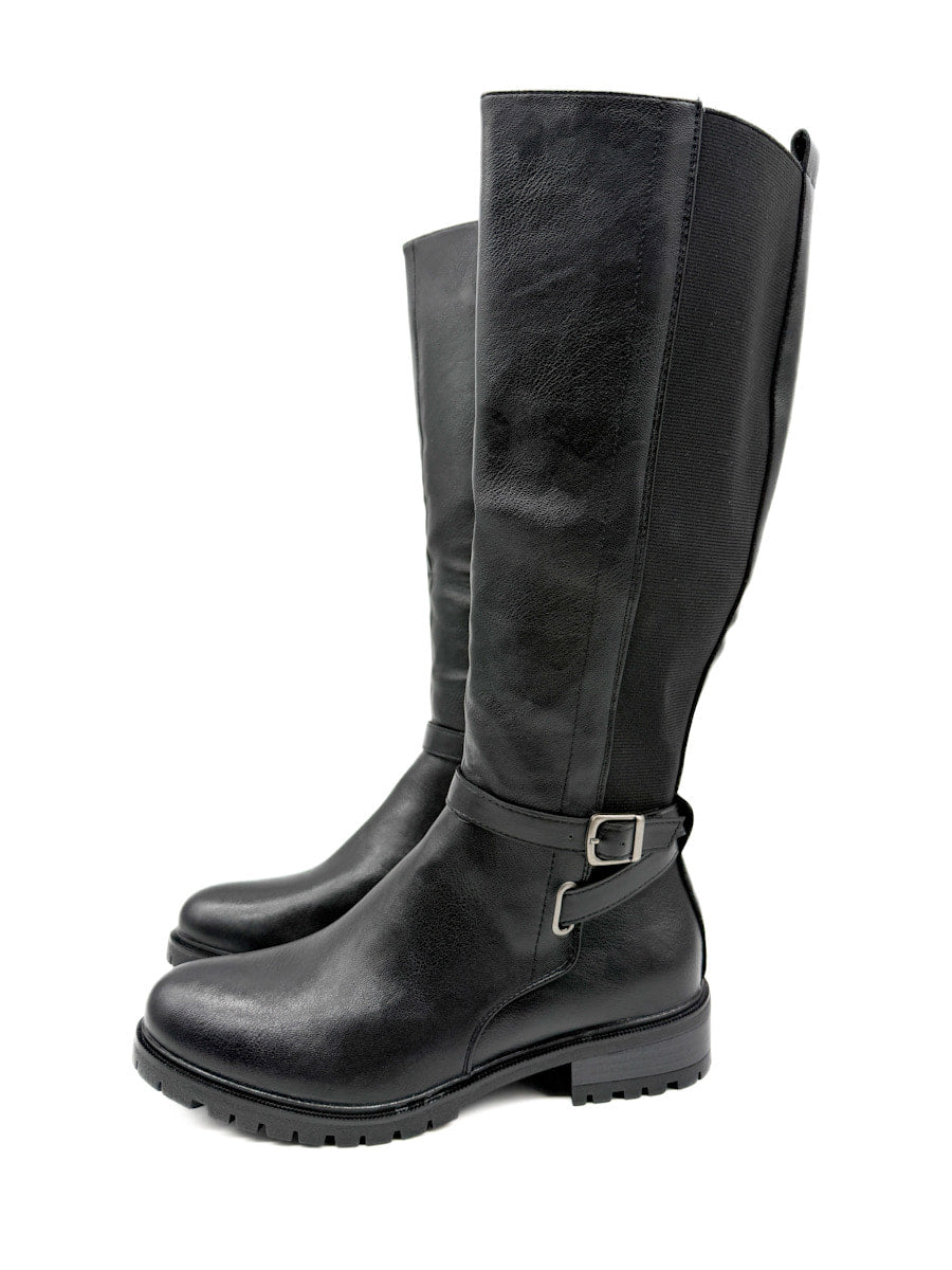 Botas de Caña Alta con Detalles Elásticos y Correa Ajustable.