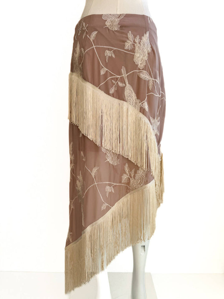 Falda con flecos y bordado floral LR38003