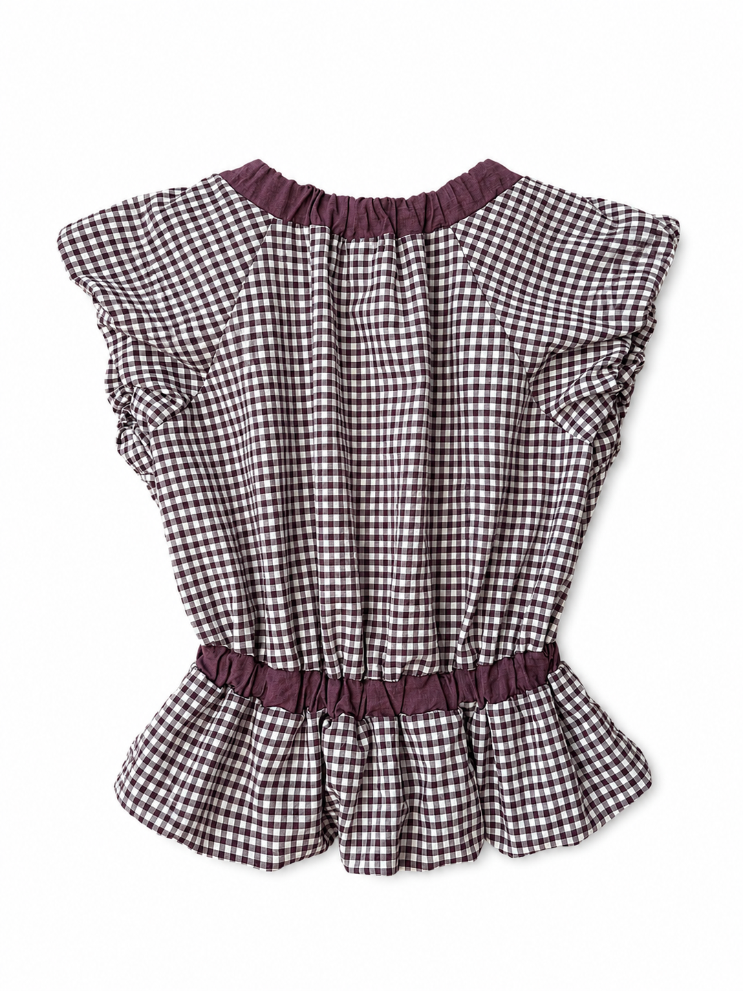Blusa Vichy con Volantes y Espalda Abierta con Lazo