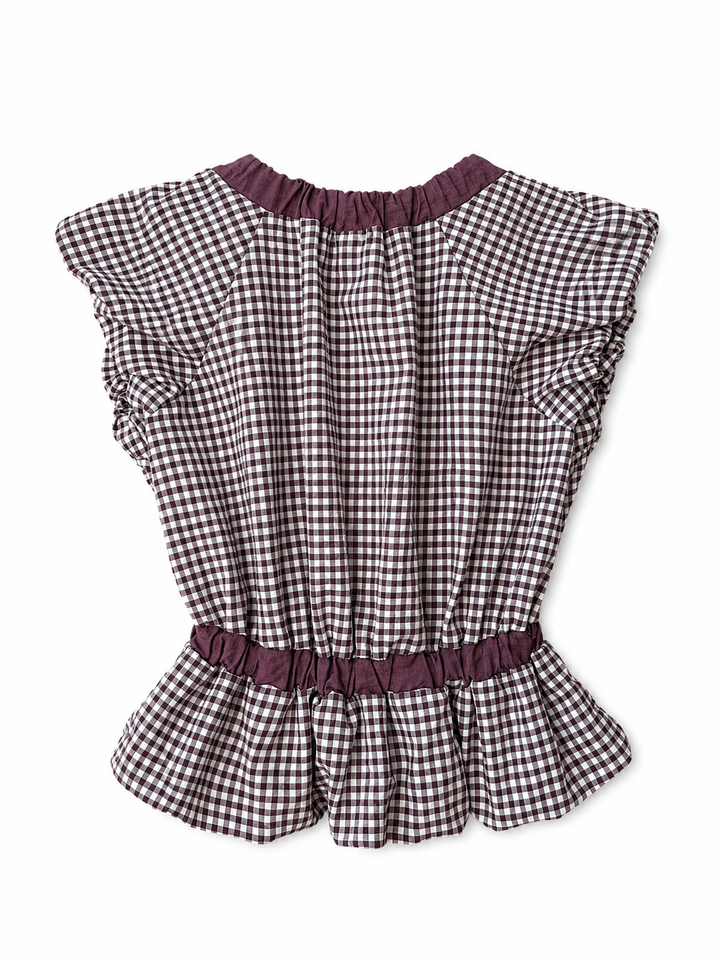 Blusa Vichy con Volantes y Espalda Abierta con Lazo