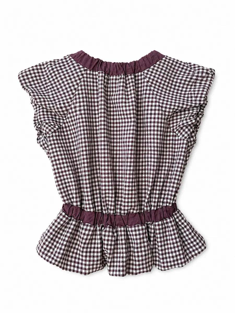 Blusa Vichy con Volantes y Espalda Abierta con Lazo