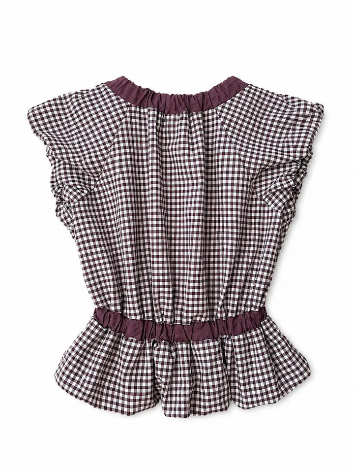 Blusa Vichy con Volantes y Espalda Abierta con Lazo