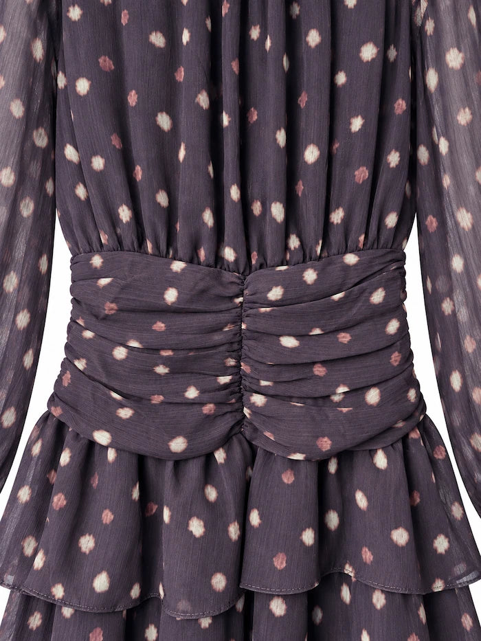 Vestido Corto de Gasa con Estampado y Volantes Multi capa