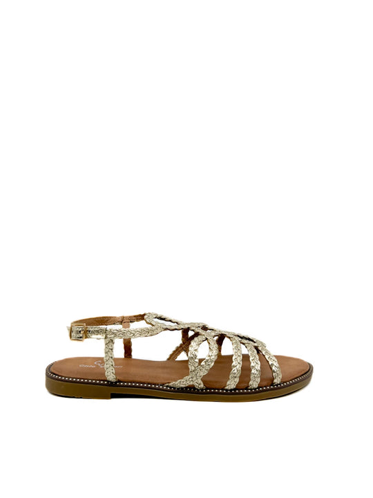 Sandalias planas doradas trenzadas mujer.