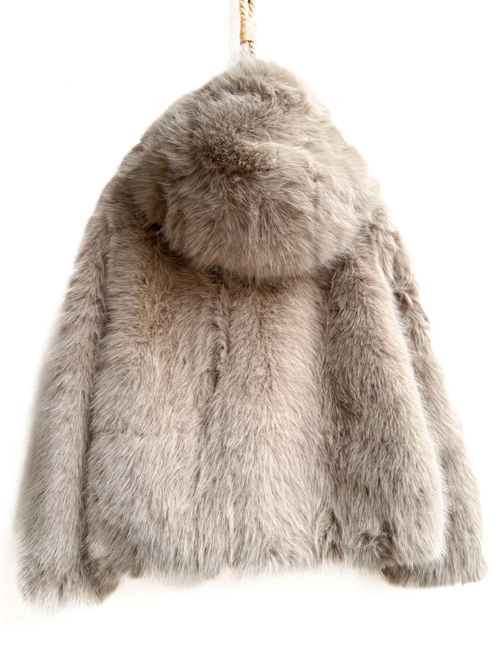 Chaqueta de Pelo Sintético Premium con Cuello Envolvente – Disponible en Marrón y Beige