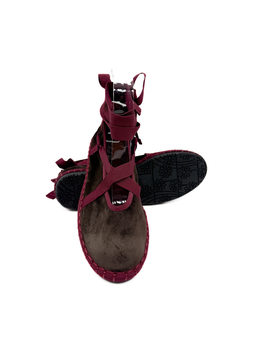 Bailarinas de Terciopelo Tira Cruzadas Con Cinta Atada