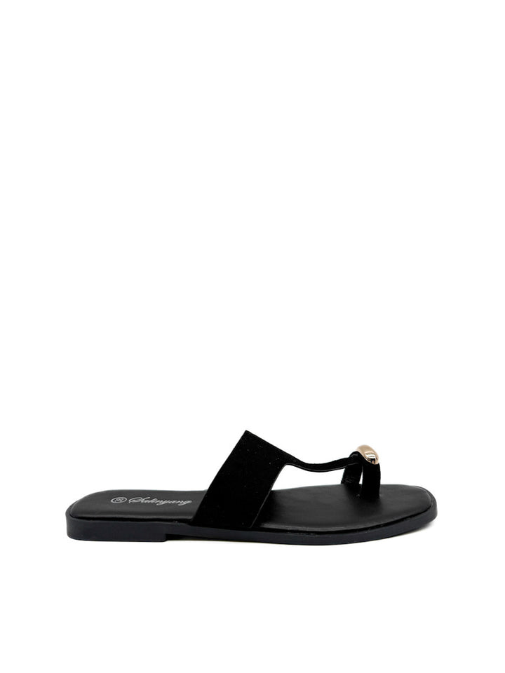 Sandalias Planas Antelina de Dedo con Detalle Dorado