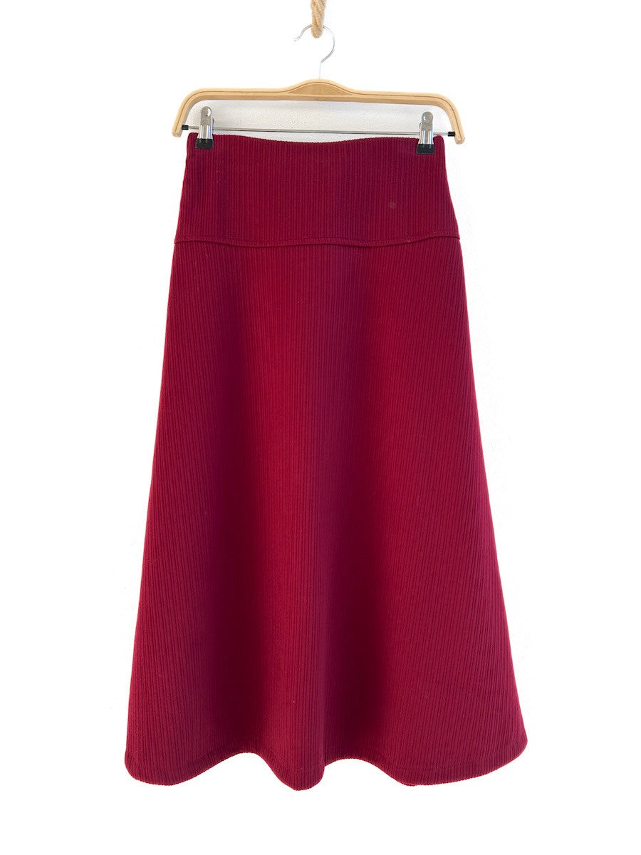 Falda Midi de Tejido Acanalado Rojo Oscuro única