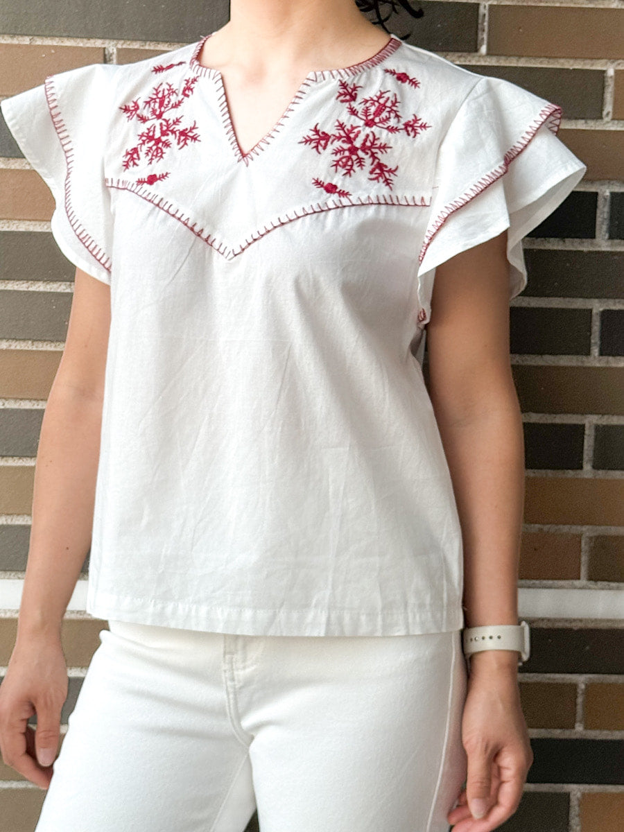 Blusa Artesanal con Bordado en Rojo Blanco Rojo
