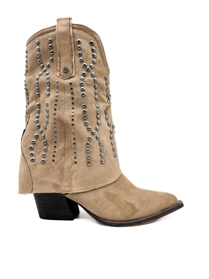 Botas Cowboy con Tachuelas Metálicas Beige
