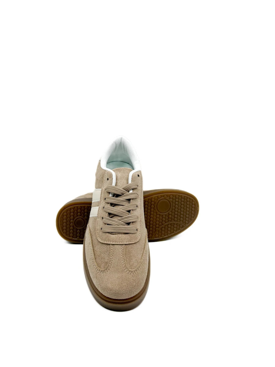 Zapatillas Bajas Retro de Ante Sintético con Franjas Contrastadas