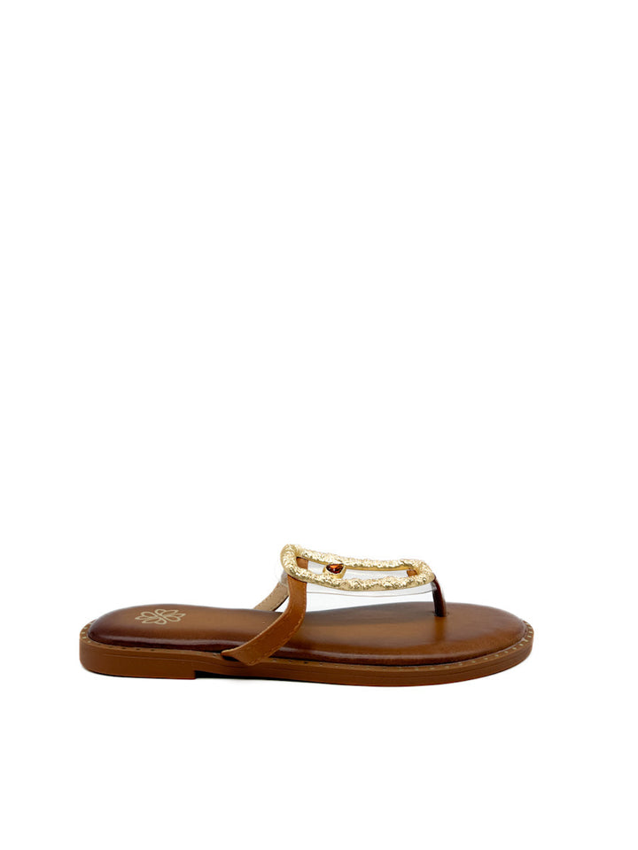 Sandalias Planas con Adorno Dorado Transparente