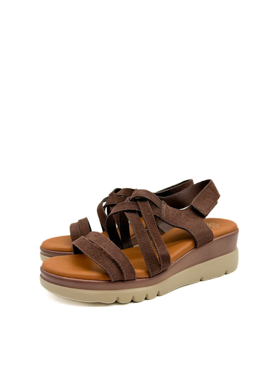 Sandalias Cuña de Piel Cierre Con Velcro