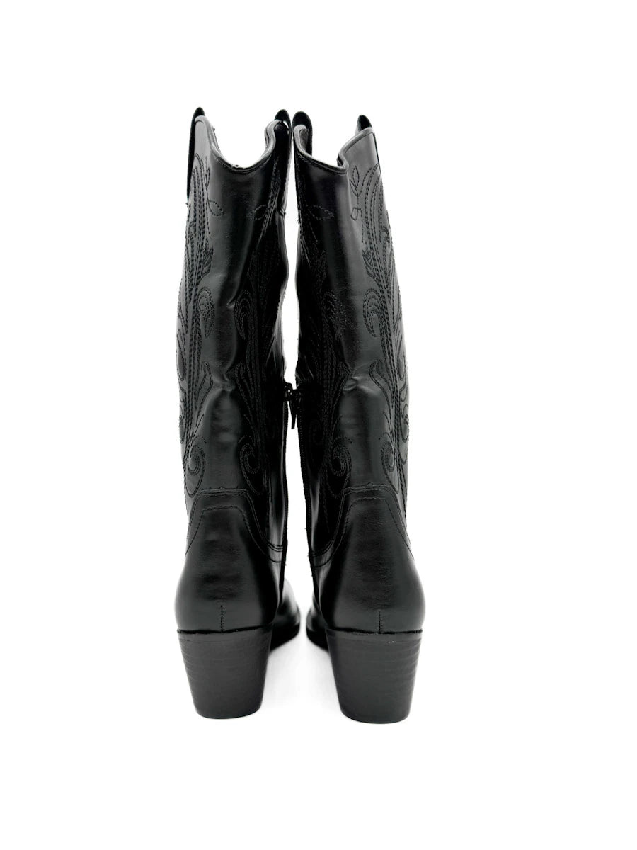 Botas Camperas Cowboy Bordadas de Caña Alta con Tacón Ancho