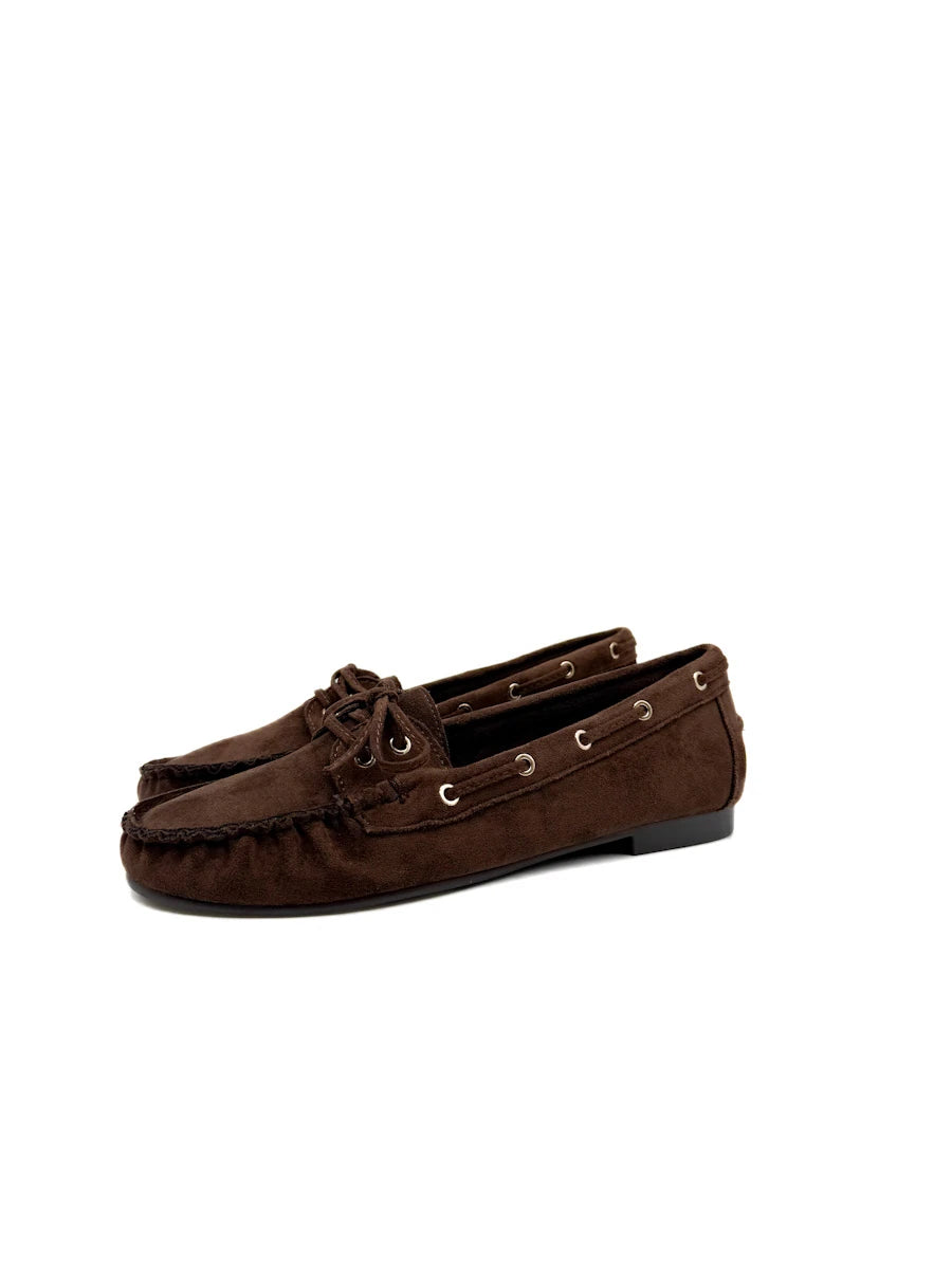 Mocasines Náuticos de Antelina para Mujer - Marrón Chocolate
