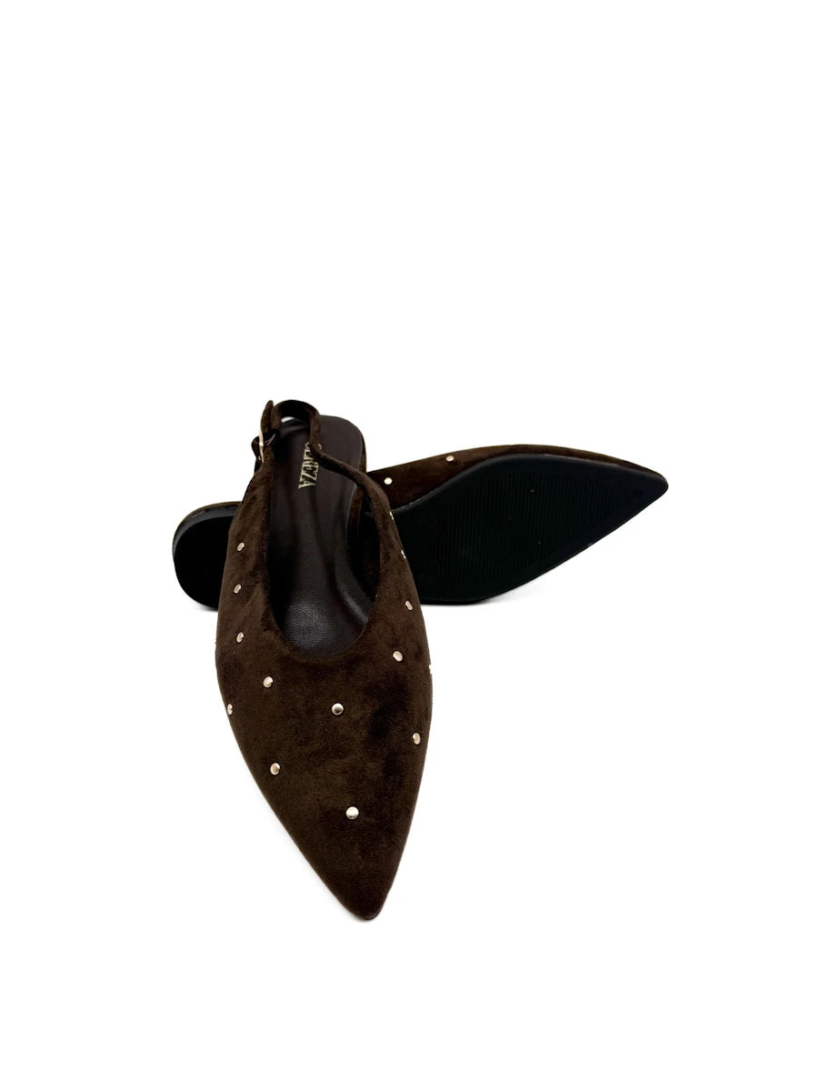 Zapatos Planos Destalonados de Antelina con Tachuelas y Punta Afilada