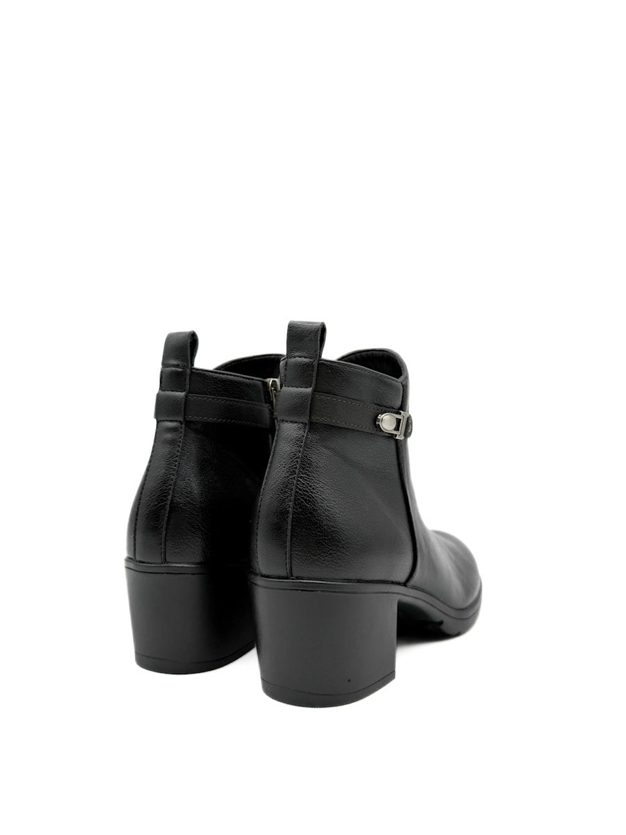 Botines de Tacón Ancho con Hebilla Decorativa y Cremallera