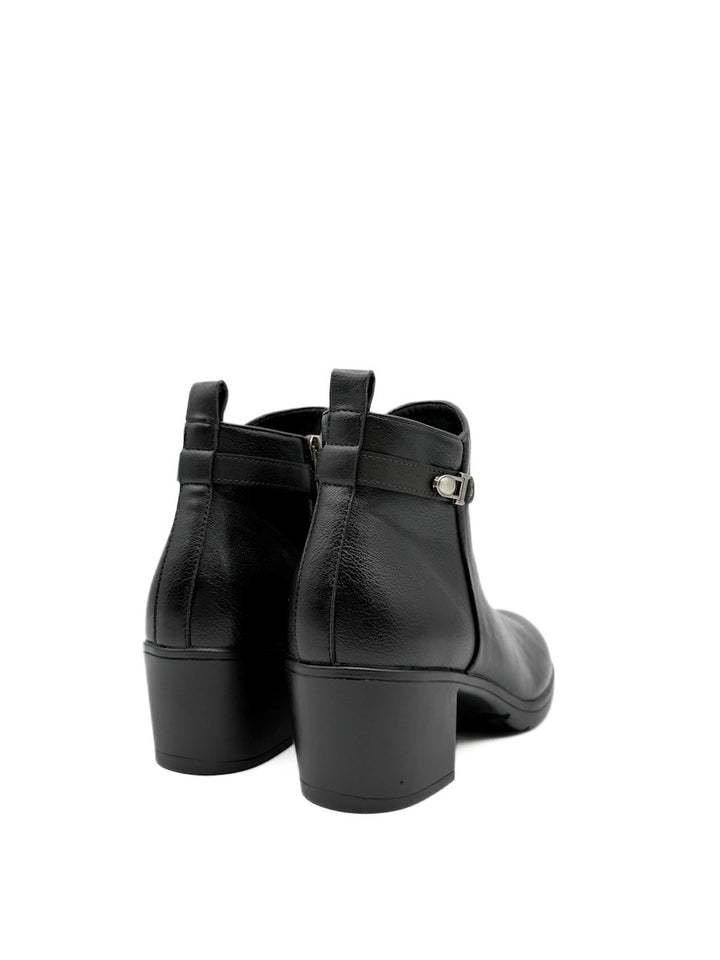 Botines de Tacón Ancho con Hebilla Decorativa y Cremallera