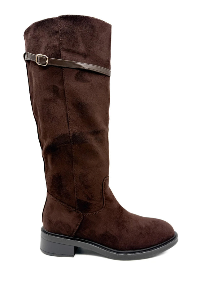 Botas Altas de Antelina con Tira Superior y Hebilla