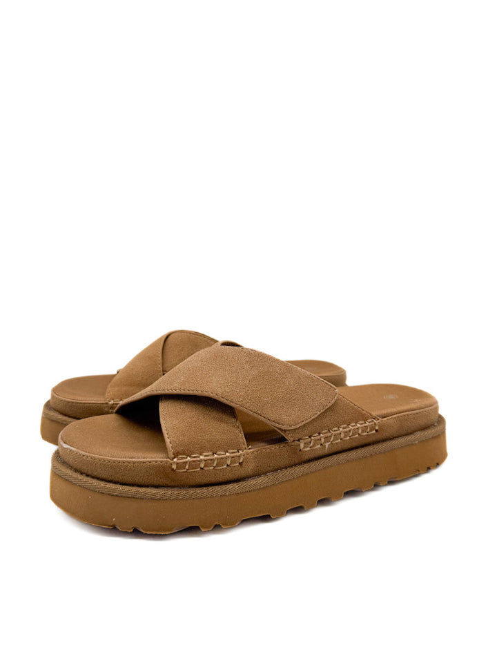 Sandalias de Antelina Tiras Cruzadas con  Velcro