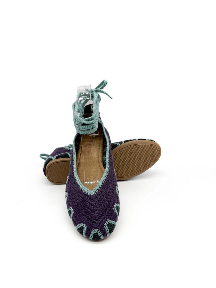 Bailarinas Artesanales de Crochet con Cintas para Tobillo y Diseño Étnico