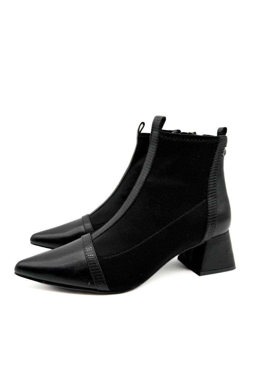 Botín Negra con Tacón Cuadrado y Tejido Elástico