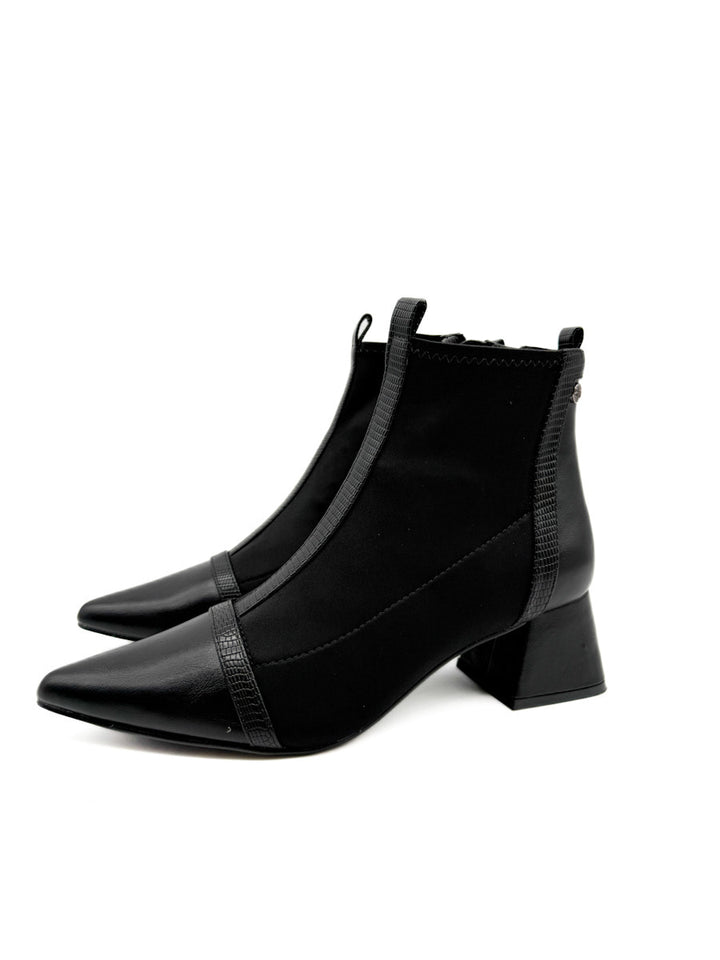 Botín Negra con Tacón Cuadrado y Tejido Elástico