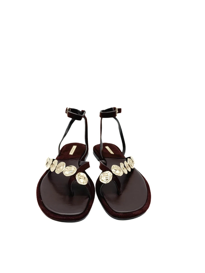 Sandalias de Dedo Boho con Discos Dorados y Tira Ajustable para Mujer