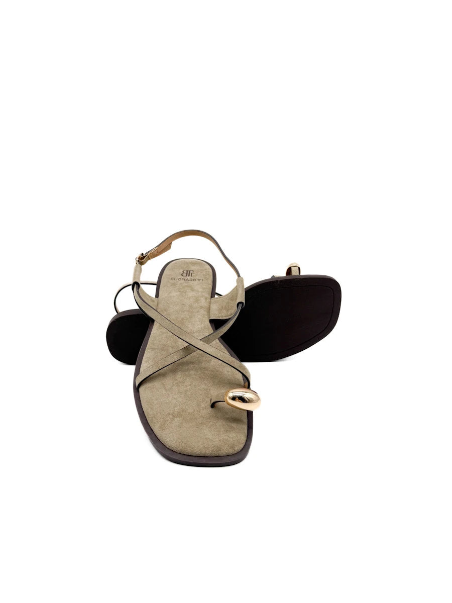 Sandalias Planas de Dedo para Mujer con Tiras Cruzadas y Detalle Dorado