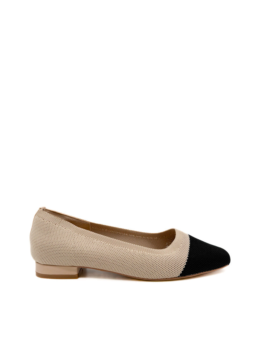 Zapato Plano de Punto Bicolor para Mujer Beige