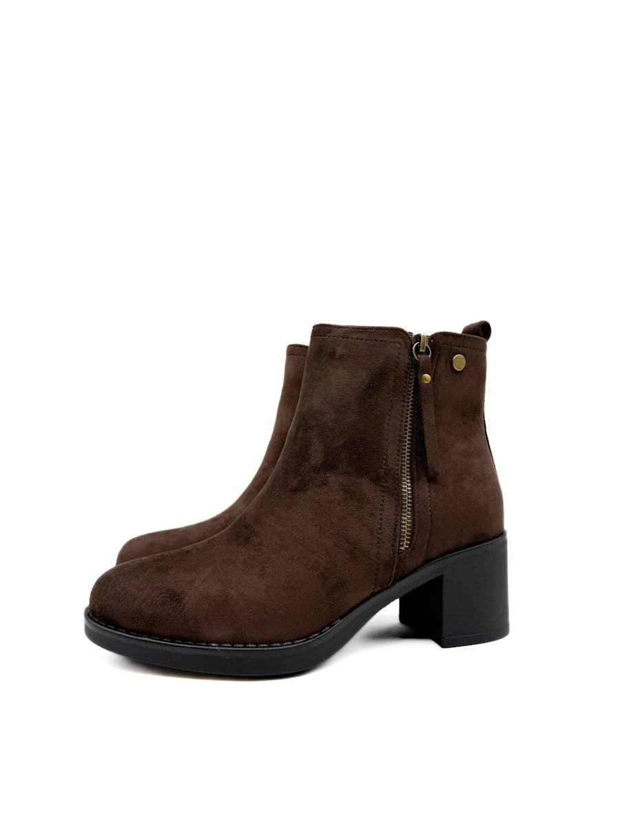Botines de Ante para Mujer con Tacón Ancho y Cremallera Decorativa
