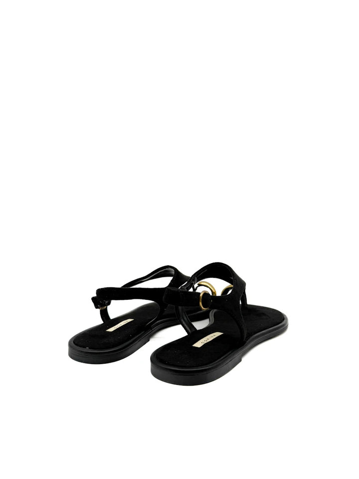 Sandalias Minimalista en Ante con Detalle de Anillo Dorado