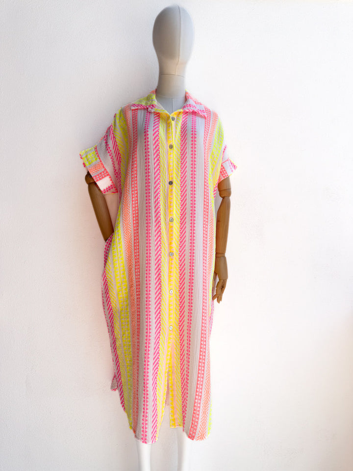 Vestido Camisero de Algodón con Estampado Étnico