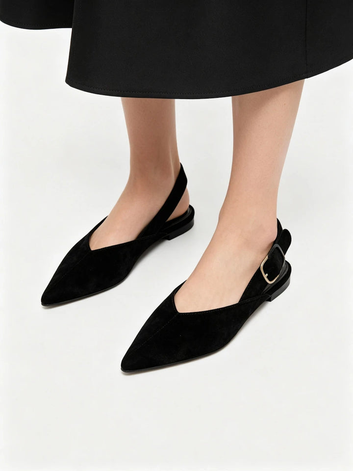 Zapatos Planos Destalonados de Antelina con Escote en V – Elegancia Diaria