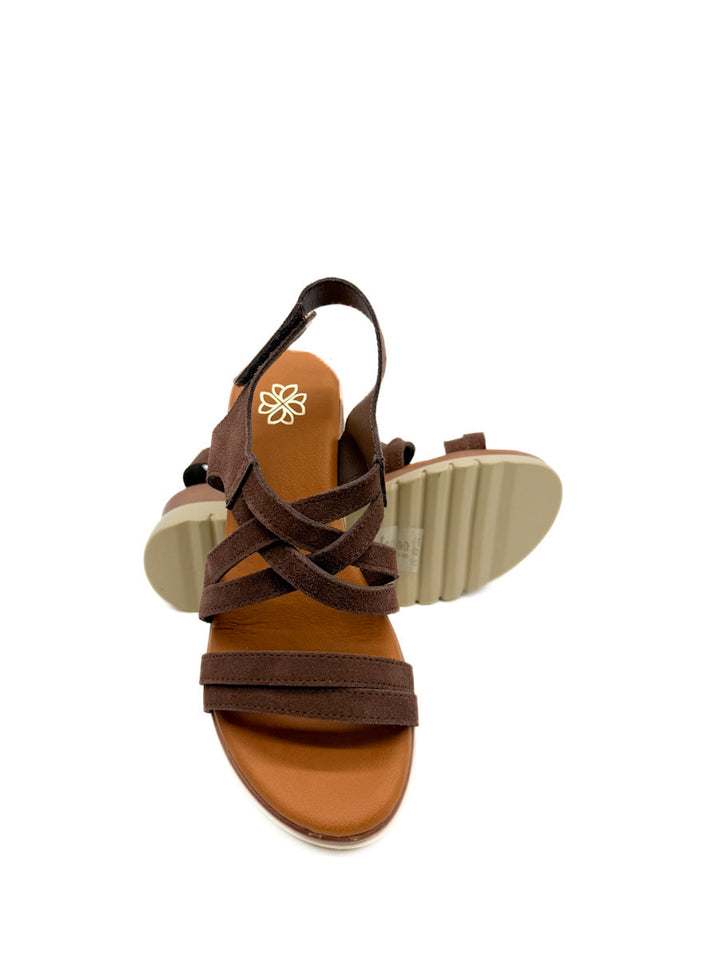 Sandalias Cuña de Piel Cierre Con Velcro