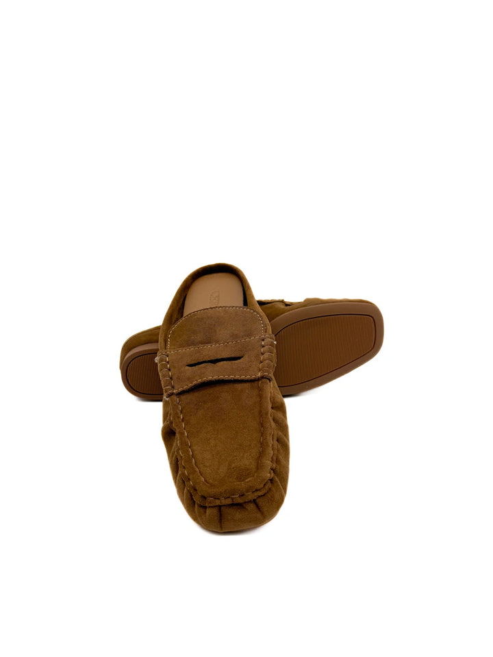 Mules Planos de Antelina Estilo Loafer