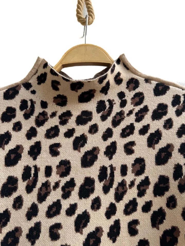 Suéter de Punto con Estampado de Leopardo y Mangas Campana