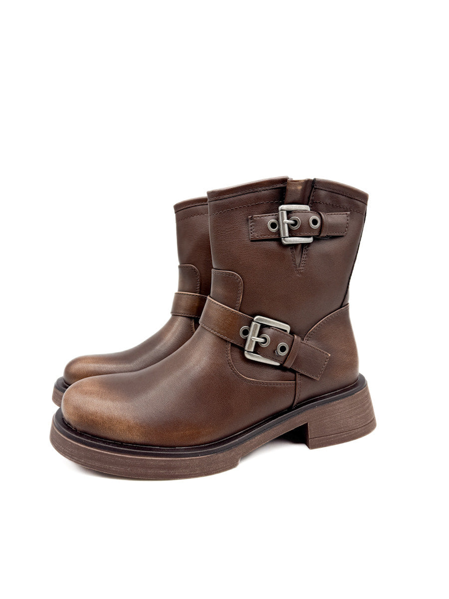 Botín Biker Marrón con Hebillas y Suela Track.