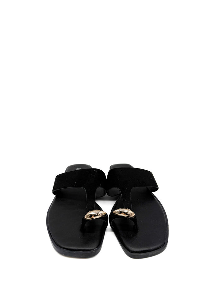 Sandalias Planas Antelina de Dedo con Detalle Dorado