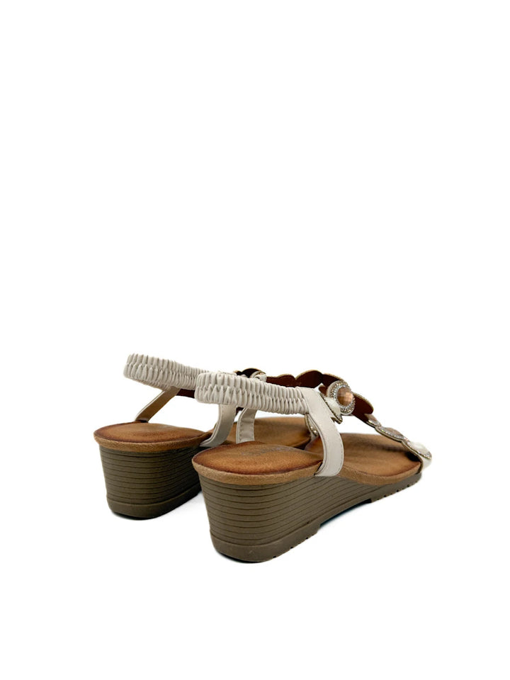 Sandalias de Cuña Baja con Pedrería y Tira Elástica Estilo Joya