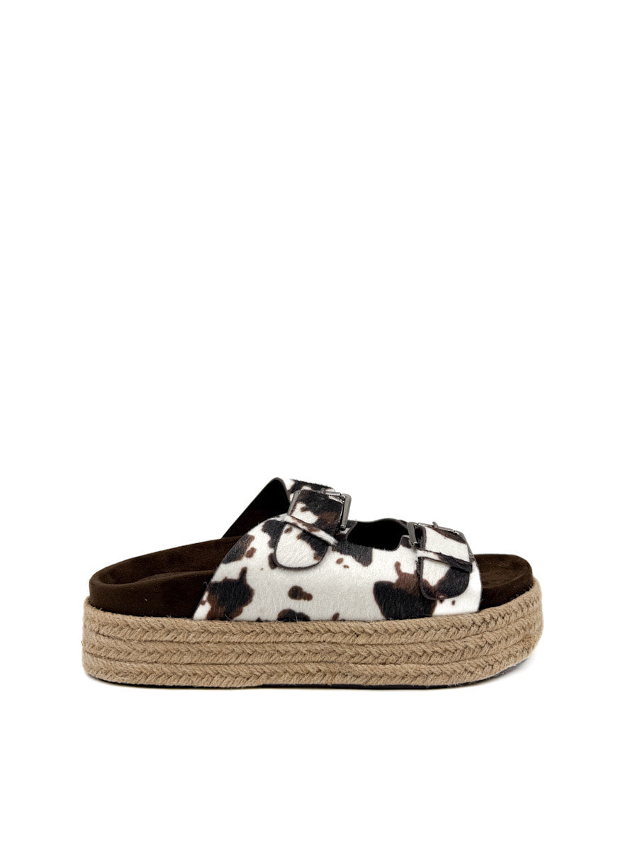 Sandalia de Plataforma con Estampado de Vaca Vaca