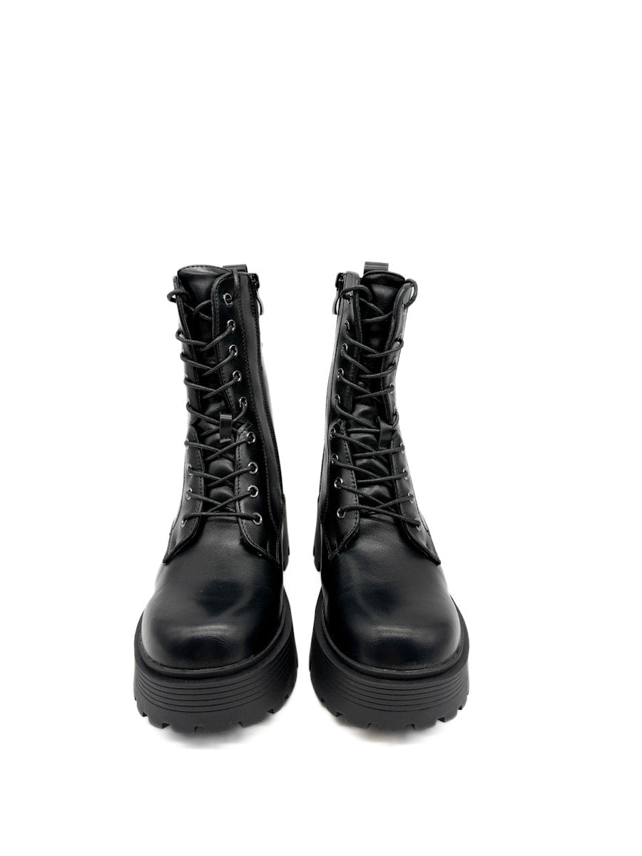 Bota Negras de Estilo Militar con Suela Gruesa